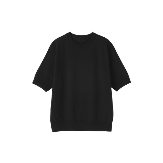无印良品（MUJI）女式羊毛可水洗高针距五分袖针织衫毛衣25年秋季新品女装BA1QXA5A 黑色 L (165/88A)