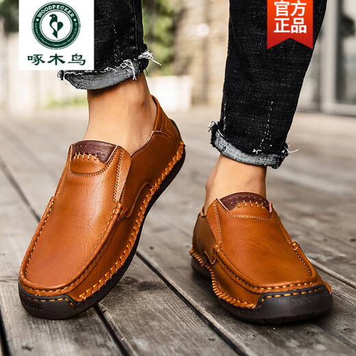Woodpecker Marke High-End-Herrenschuhe 2025 neue Sommer-Beanie-Schuhe echte Leder ein Fuß faulen Fahren lässige vielseitige Lederschuhe 9916 Dunkelbraun 38 Standard Lederschuhe Größe