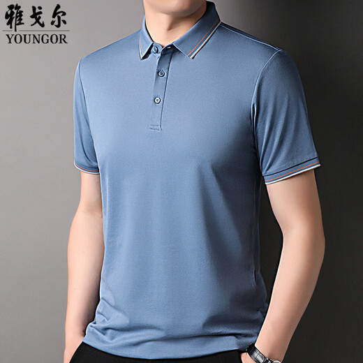 
Yageol Mulberry Silkworm.Silk Short Sleeve T-shirt Men's 2025 Summer Thin Business and Casual Solid Color Men's Lapel Polo Shirt 7036 Zhonglan M 165/Suggestion 100-125Jin [Jin equals 0.5 kg]
