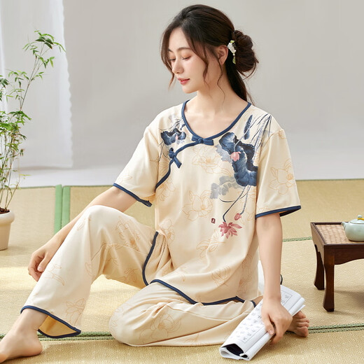 Женская пижама с коротким рукавом Yalu Set Set Summer Thin Bloys New New китайского стиля имитация хлопковая домашняя одежда можно носить за пределами LZY9905 M (предлагается 75-95JIN [JIN равняется 0,5 кг])
