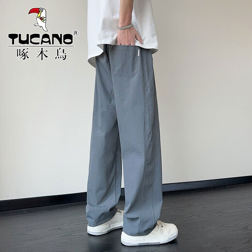 Pantalones de pájaros carpinteros para hombres en verano Seda de seda delgada de pantalones casuales rectos sueltos para niños Sports de color fresco de color mareado pantalones de patas abiertas K6636 Khaki XL alrededor de 125-145 Jin [Jin equivale a 0.5 kg]