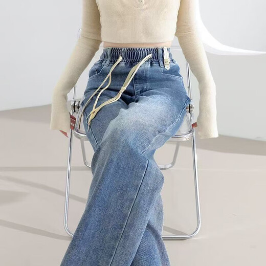Shengmeixue Schmales Brett elastischer Taille Denim Gerade Jeans für Frauenfrührungen Birnenförmiger Körper 2025 Elastische Hüft-bedeckende schlanke Hose 6626 Hellblau neun Punkte 26 schlugen 80-90 Jin vor [Jin gleich 0,5 kg]