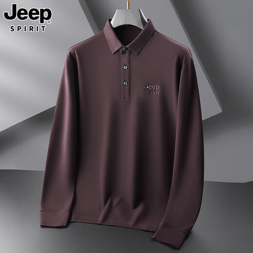 JEEP SPIRIT Jeep men's long-sleeved T-shirt autumn and winter new loose casual lapel T-shirt bottoming POLO shirt men's top Army Green XL