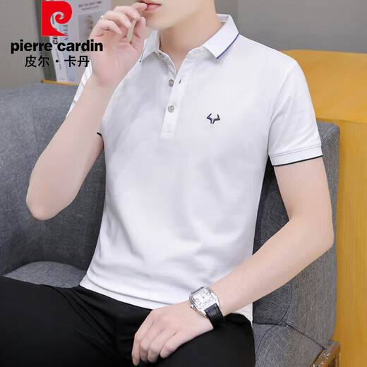 皮尔卡丹（pierre cardin）珠地棉短袖t恤男士潮流2025夏季新款商务青年翻领POLO半袖上衣服 681深蓝色 XL