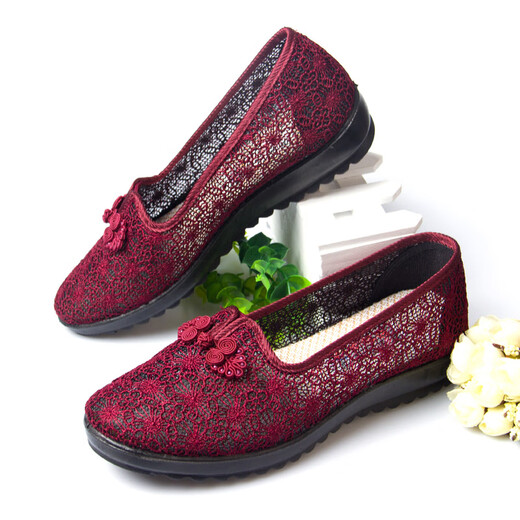 
LISM genuine old Beijing cloth shoes for women new 2025 summer breathable middle-aged and elderly grandma old mother soft sole mesh shoes 7170-59 red 35 women's style x