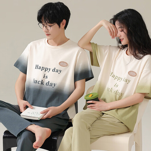 Ukuhpk couple pyjamas Summer Canton à manches courtes Coton Coton Home Men and Women ASPIR