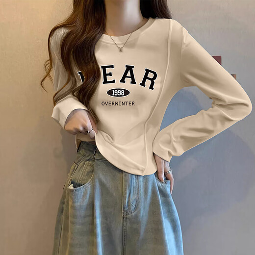 TonLion 2025 Autumn and Winter Women's Round Neck Front Chest Lettering Bottoming Shirt