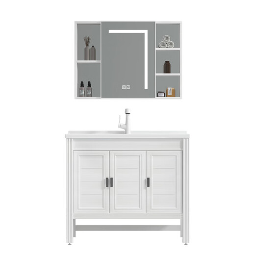 
Wrigley Space Aluminum Bathroom Cabinet Combination Thickened Floor-On-Wall Washing Basin Washing Pool Washing Dressing Table Light Luxury 50 Wide White Wood 12250 Floor + White Lifting and Pulling Faucet + 7