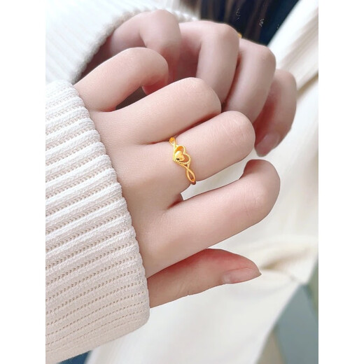 OEMG Old Phoenix Gold Store 18k gold romantic and cute little sweetheart heart-to-heart ring for women with adjustable opening gold heart-to-heart ring (opening can be adjusted)