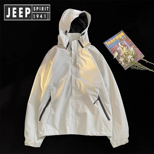 JEEP SPIRIT Jeep Charge Men's 2025 New Summer Thin Outdoor Three-in-One Jacket Soft Shell Mountain Climbing Suit Women's Wind-Back 6628m White [Men's Style] L