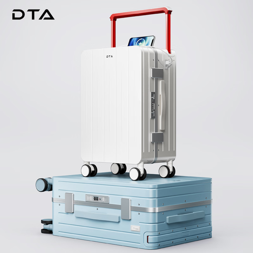 DTA-Koffer Frauen mit hoher Wert mit Breitstange Aluminium-Rahmenbeutel mit Breitstange Stange Stange-Reisekoffer können im Flugzeug Perlenweiß (Aluminiumrahmen + Ladung + Tasse Halter + Seitenhaken) 20-Zoll-Boarding für 3-7 Fahrtage verwendet werden