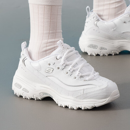 Skechers women's shoes summer 2025 new white panda shoes sneakers mesh breathable casual shoes thick sole heightened dad shoes 11979-WSL white 35