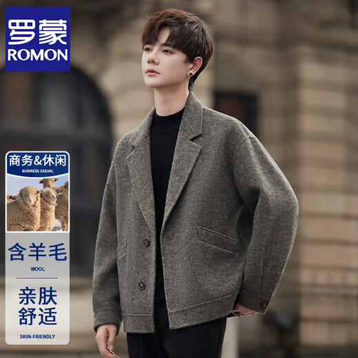 ROMON double-sided woolen woolen suit jacket men's Korean style trendy high-end business winter thickened short woolen coat gray M