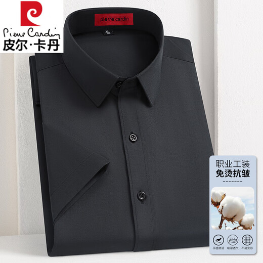 Pier Cardin high-end long velvet cotton short-sleeved T-shirt men's summer 2025 new skin-friendly middle-aged business casual anti-wrinkle-free shirt Twill sky blue 9201T 39 [Suggested 100-110Jin [Jin equals 0.5 kg]]