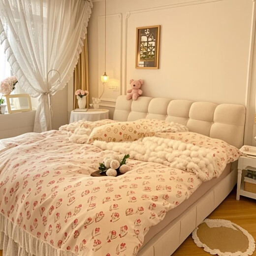 Disney Puff -Bett -Creme -Katzen -Fleece -Stoff 1,8 m 2m Doppelwolkenbett Einfache Aufbewahrung Hauptbett 671# Einzelbett (3 Materialien erhältlich) 1,8*2,0 m Rahmenstil [15 cm stille Bettbrett]