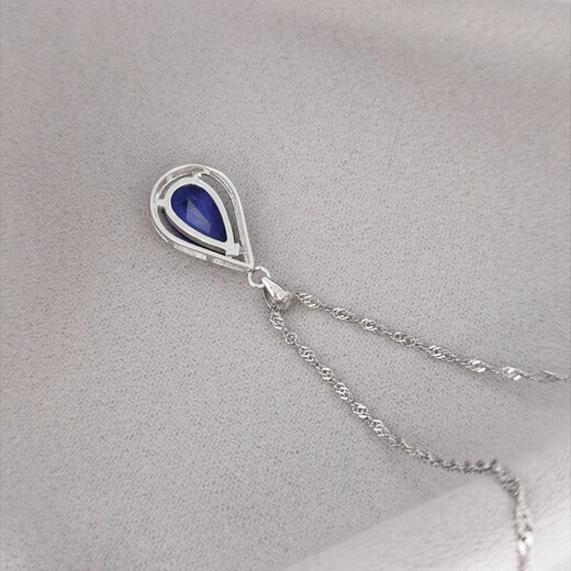 Fat Donglai same style tanzanite necklace retro style 925946 silver pendant drop-shaped inlaid blue zircon water wave chain single pendant