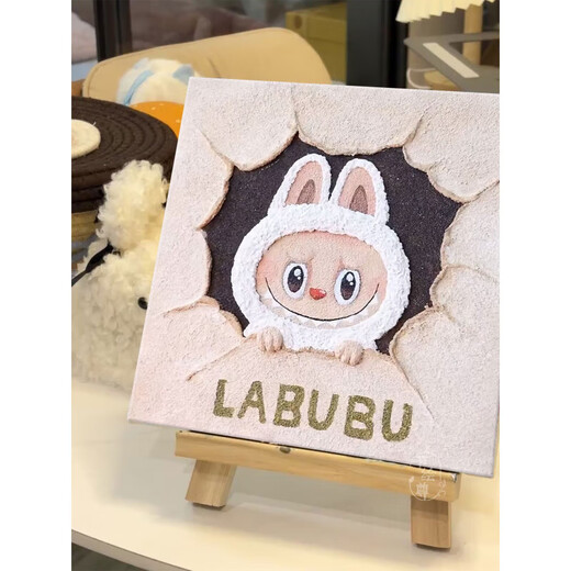 翰鸥斐拉布布石英砂肌理画diy全套材料手工绘labubu丙烯数字油画装饰画 肌理画9734 h高亮颜料+油画布+多支画笔+挂墙