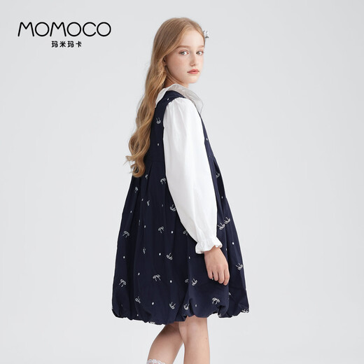 Mamimaca MOMOCO Girls Dress Mleeveless Dress Spring and Autumn Style, de tamaño mediano, Cabalde de reverso de reverso azul marino 140