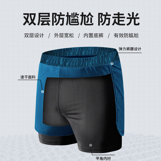 Allen Burton Men's Swimsuit Set Full Swim Equipment Anti-Awkward Swim Bottom Teen Beach Hot Spring Medium-Big Children's Swimsuit Two-piece Black and Blue [Anti-Awkward, Quick-Drying, Breathable] 2XL [155-170Jin[Jin equals 0.5 kg]]