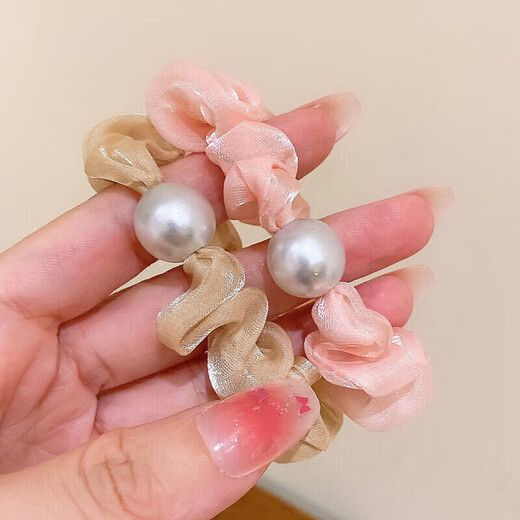 IMIESEVE children's hair accessories, pearl headband, high-end hair tie, simple pearl headband, Korean style super fairy organza imitation pearl, organza pearl hair tie, 2 pack, mixed color-