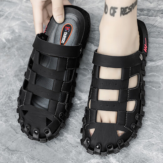 
STEFFIE LOVE2025 summer new men's shoes trendy two-wear driving sandals breathable beach shoes casual sandals men black 9901 39
