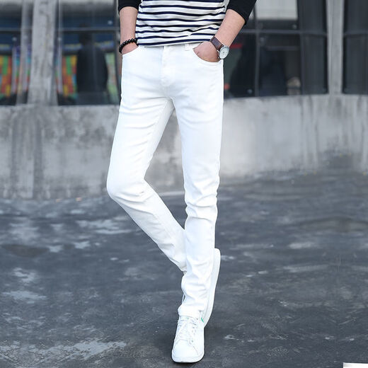 TTPMER Spring White Jeans Men's Korean Style Slim Elastic Small Foot Fashion Green All-Match Casual Long Trousers Black and Gray 1048 YN [High Elastic Quality] 40 Sizes - Recommended (Weight 200-210Jin [Jin equals 0.5 kg])