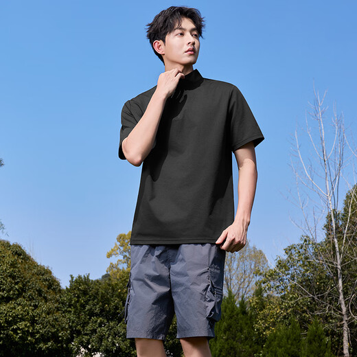 名创优品（MINISO）速干衣男士夏季抗菌防晒立领半拉链短袖透气凉感t恤衫 浅灰 XL