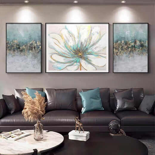 Shunjixiangli hand-painted oil painting high-end living room triptych Dafen Village abstract sofa background wall hanging painting JD16751 brocade flower cluster 50*70 left and right 90*70 flat beautiful crystal porcelain +