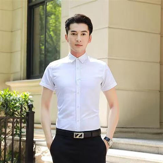 【白衬衫男】衬衫男纯色短袖商务衬衫男士舒适衬衣外套修身上衣服 短袖纯色衬衫白色 2XL