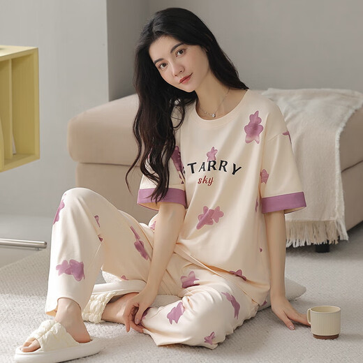 Pure Cotton Pajama для женщин в летних брюках с короткими рукавами, установленной 2025 Новая корейская версия симпатичной летней мультипликационной камеры.