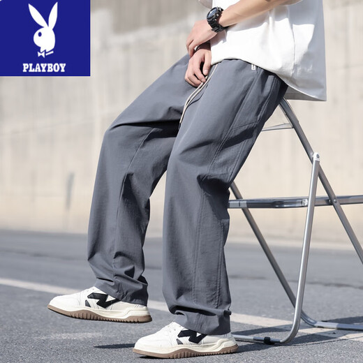 花花公子（PLAYBOY）夏季薄款裤子男孩青少年高中初中学生冰丝速干运动裤大童休闲长裤 HXS-6636军绿色 XL 115至130斤