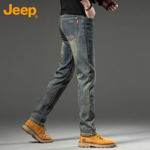 JEEP Jeans Men's Autumn and Winter Stretch Casual Pants Men's Business Versatile Men's Pants Nano Yellow 32