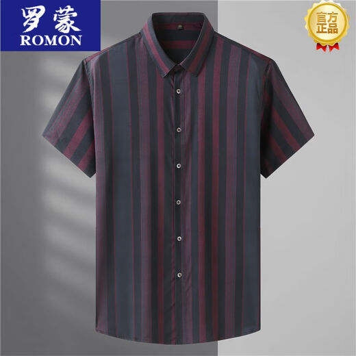 罗蒙（ROMON）夏季衬衫男士原出口欧美大码男装短袖衬衫胖花衬衣特大码冰丝上衣 9201绿条（短袖） 8XL 215【290-320斤】