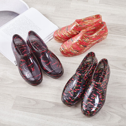 
Low-top rain shoes for women cow tendon sole anti-slip waterproof rubber shoes overshoes thickened wear-resistant kitchen work Yuanbao water shoes short cylinder 2388 cherry 39