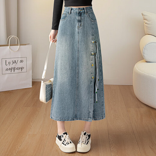 Sichuansshe Fashion Skirt 2025 Весна и лето Новая женская ретро-пуговица с высокой джинсовой юбкой с высокой ездой