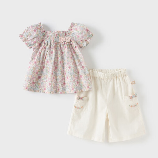戴维贝拉女童七分裤套装夏装儿童上衣两件套宝宝亚麻衣服