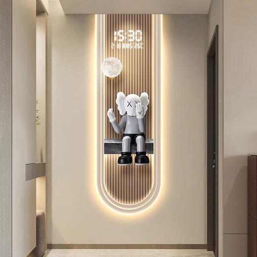 
Sanqihu modern light luxury living room perpetual calendar electronic wall clock violent bear clock porch wall hanging vertical strip decorative painting 14699 with digital display mute clock 70*210cmled lamp painting power bank remote control number
