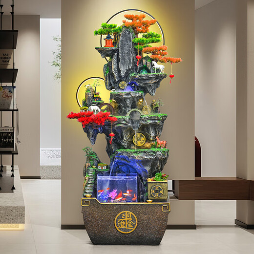 Mengyier (Mengyier) Flowing Water Fountain Flooring Ornaments from All Ways Come to the Fortune of Finance and Crown Rock Mountain Recycling Water and Finance Opening House Relocation Gift 9928 Small [111cm Height]