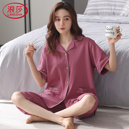 LangSha 2025 new pajamas for women pure cotton short-sleeved cropped pants summer loose large-size cardigan home clothing NX9896 2XL