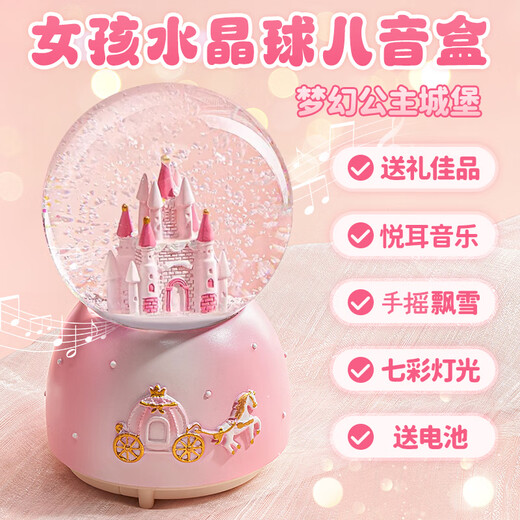 Bombshell Castle Unicorn Crystal Ball Music Box Children's Gift for Little Girls Music Box Toy Girl Birthday Gift Fairy Tale Castle Lights + Music + Hand-cranked Snowflakes