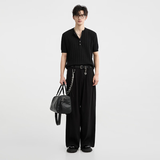 Piaget Zall Thin Breathable Jacquard Knitted Summer Henley Collar Advanced Design Men's Short-Sleeved T-Shirt Army Green M