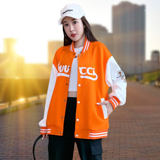天籁之城 TLZC2022年秋季新款女士休闲宽松百搭上衣潮流棒球服短 蓝色 XL