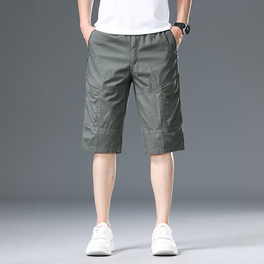 Pantalones de trabajo para hombres de siete lobos atuendo de papá de gran tamaño con algodón de verano pantalones medios pantalones cortos de hombres f46-9859 gris xl