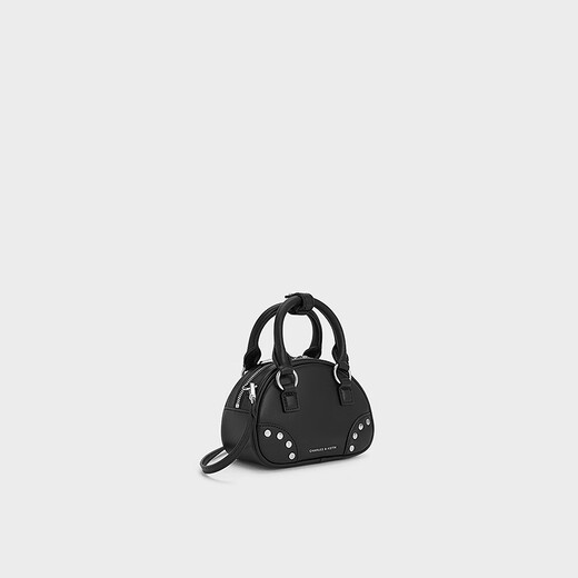 CHARLES/KEITH25 autumn new product fashion rivet hand-held bowling bag crossbody bag Chinese Valentine's gift CK2-30782707 Noir black S