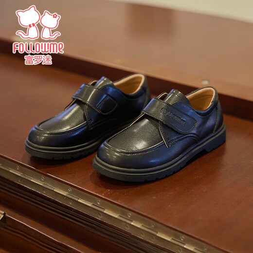 Fulomi leather shoes for boys and girls, comfortable and breathable shoes for all seasons, British style children's school performance formal shoes, black 33