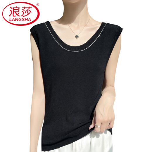 LangSha (LangSha) light luxury women's round neck summer neck suspender vest with ice silk knitted top sleeveless outside wearing white sweater rice camel color average size 90-135Jin [Jin equals 0.5 kg]