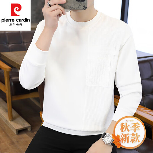 皮尔卡丹（pierre cardin）长袖T恤男士春秋季宽松无帽圆领卫衣设计感拼接款休闲高级感上衣 6627黑色 M