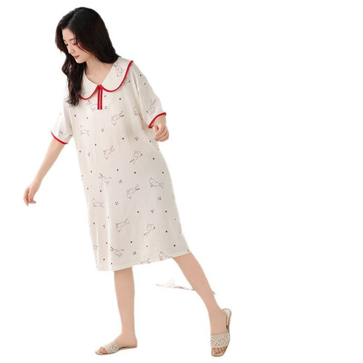 Shuo Gu Jin (SHUO GU JIN) official modal nightgown for women with breast pads for summer cool and thin long styles for wearing outside comfortably loose five-quarter sleeves XX-12004D M