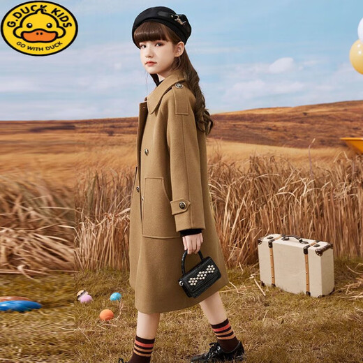 G.DUCKKIDS女童呢子外套加棉儿童毛呢大衣中长款秋冬新款大童洋气女孩学院风 奶茶色夹棉款 120 身高110-115cm年龄5-6岁