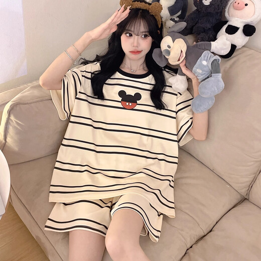 俊俊穗迪美短袖睡衣女款夏季纯棉短裤套装卡通青少年大码胖mm女孩学生家居服 短-XLL-4001 L 【建议100-120斤】